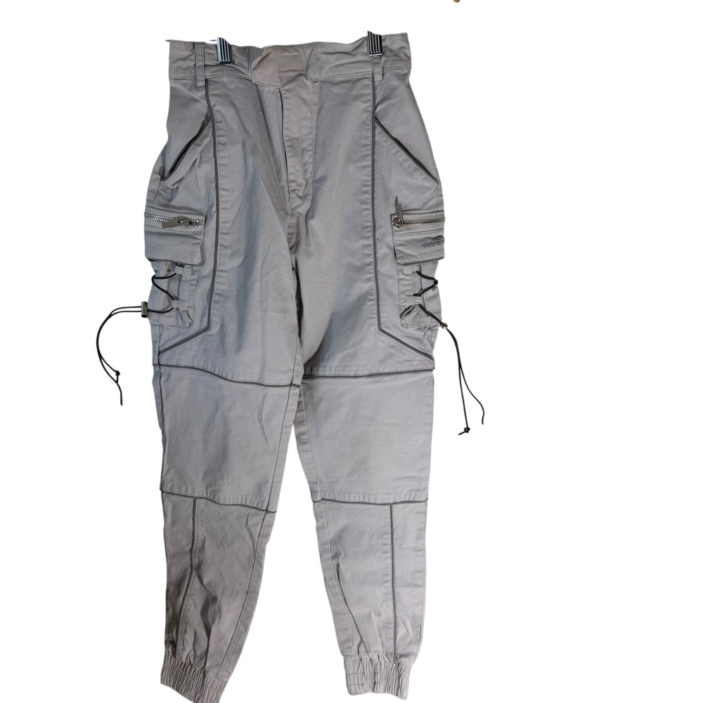Maniere De Voir Grey Reflective Piping Cargo Joggers Bungee Detail Size 6